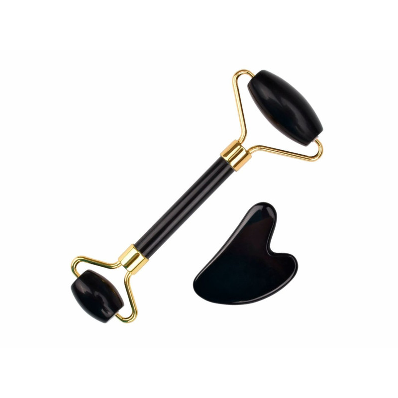 Rolo Massageador De Obsidiana Negra + Guasha Coração - Smart Gr