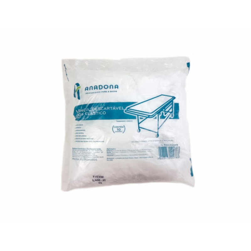 Lençol Descartável Em Tnt Com Elástico - 2,0x0,9m . 20g - 10un - Anadona