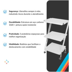 Mesa Auxiliar Em Z Com 3 Prateleiras - Arktus