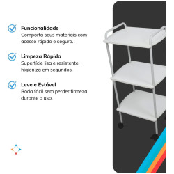 Mesa Auxiliar - 03 Prateleiras Com Alças - Arktus